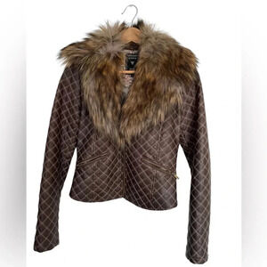 Guess short vest faux leather and removable faux  fur size small